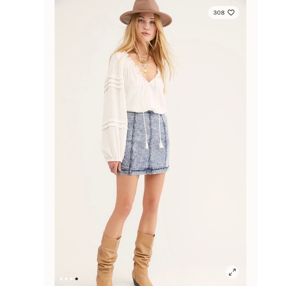 Free People Femme Acid Wash Denim Skirt - Picture 2 of 10